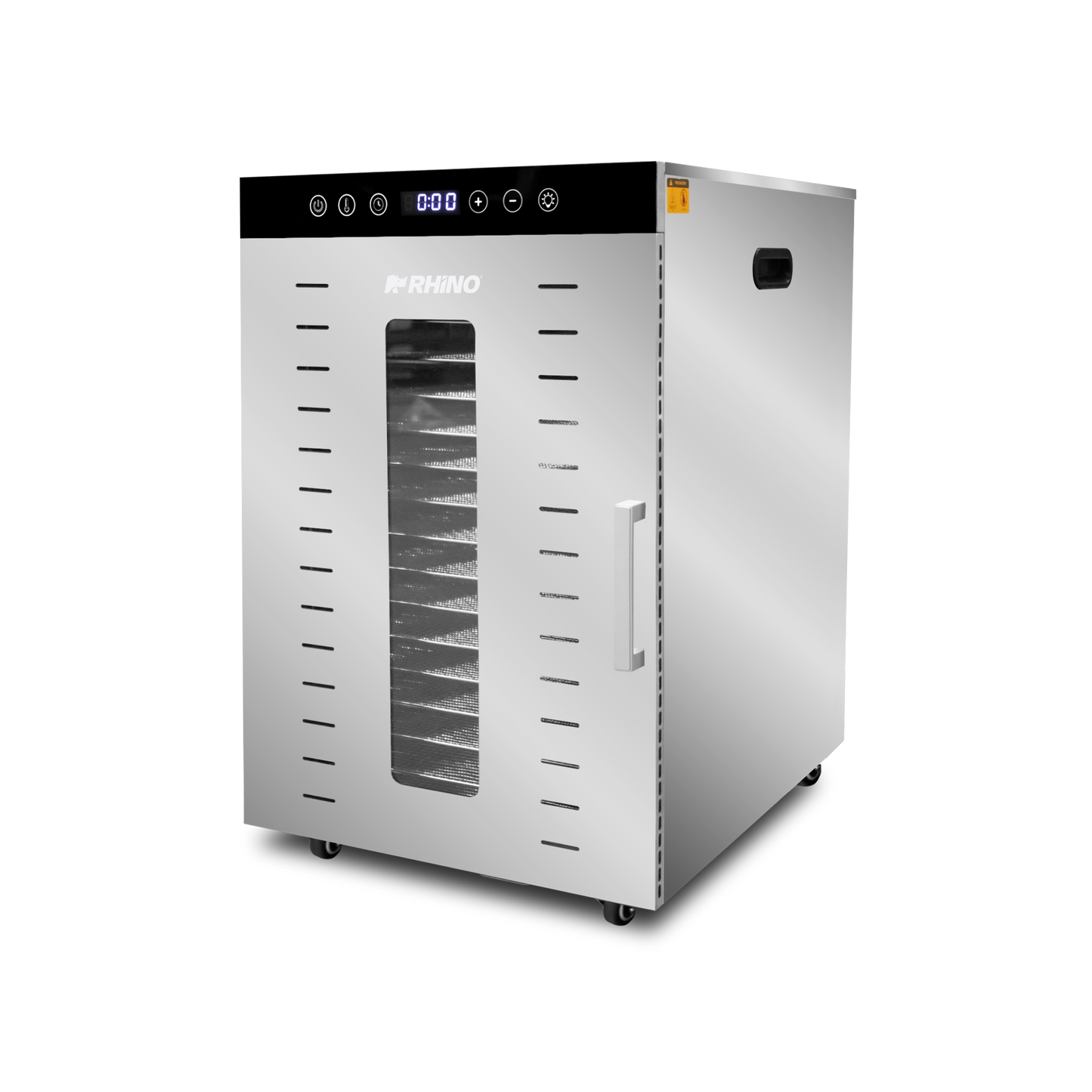 Deshidratador de alimentos, cuenta con 16 charolas de acero inoxidable de 40 x 38 cm.