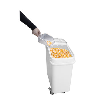 Almacenador de polipropileno para granos tipo carro, capacidad de 79 L.