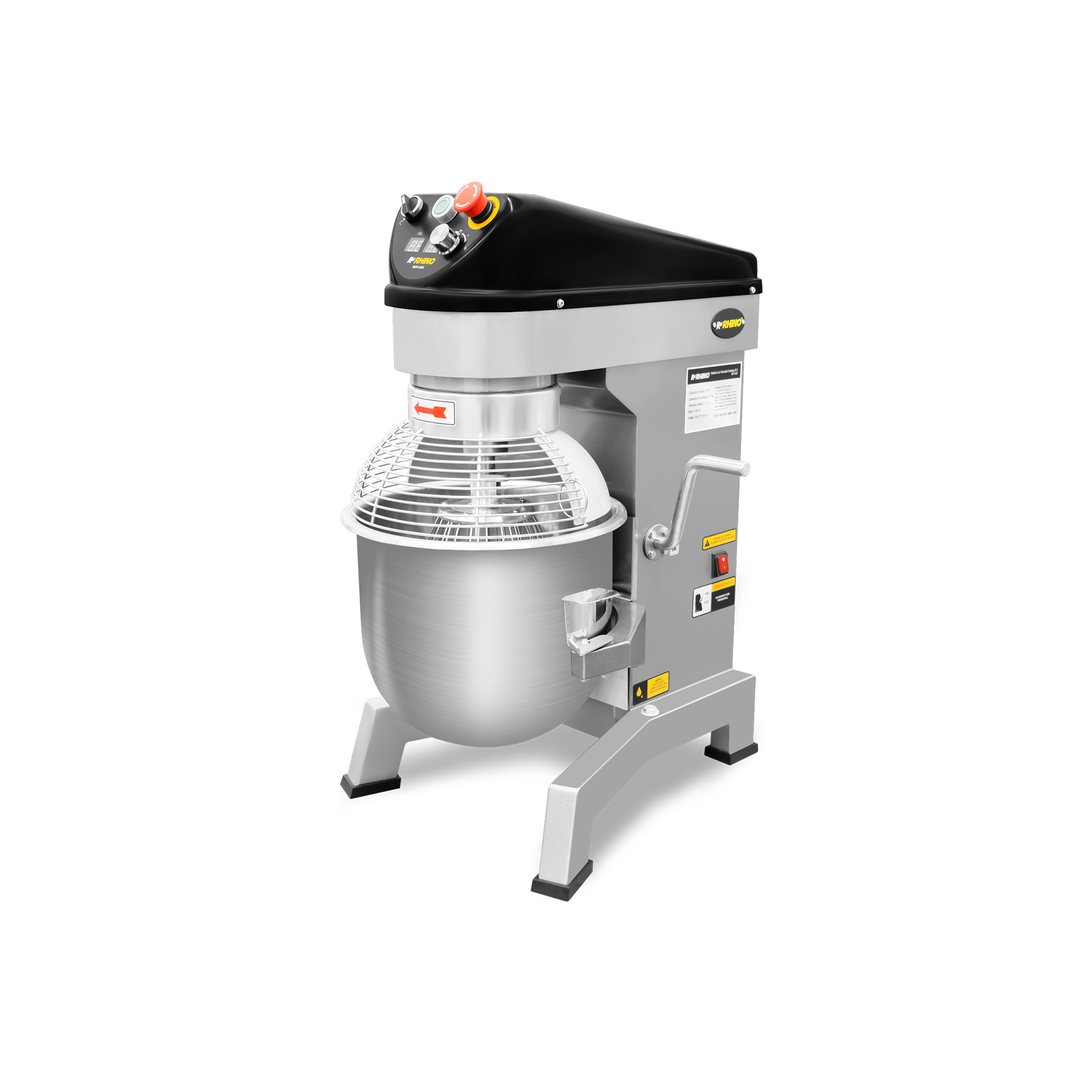 Batidora planetaria, de velocidad variable, capacidad de 20 lt, potencia de 1,000 W.