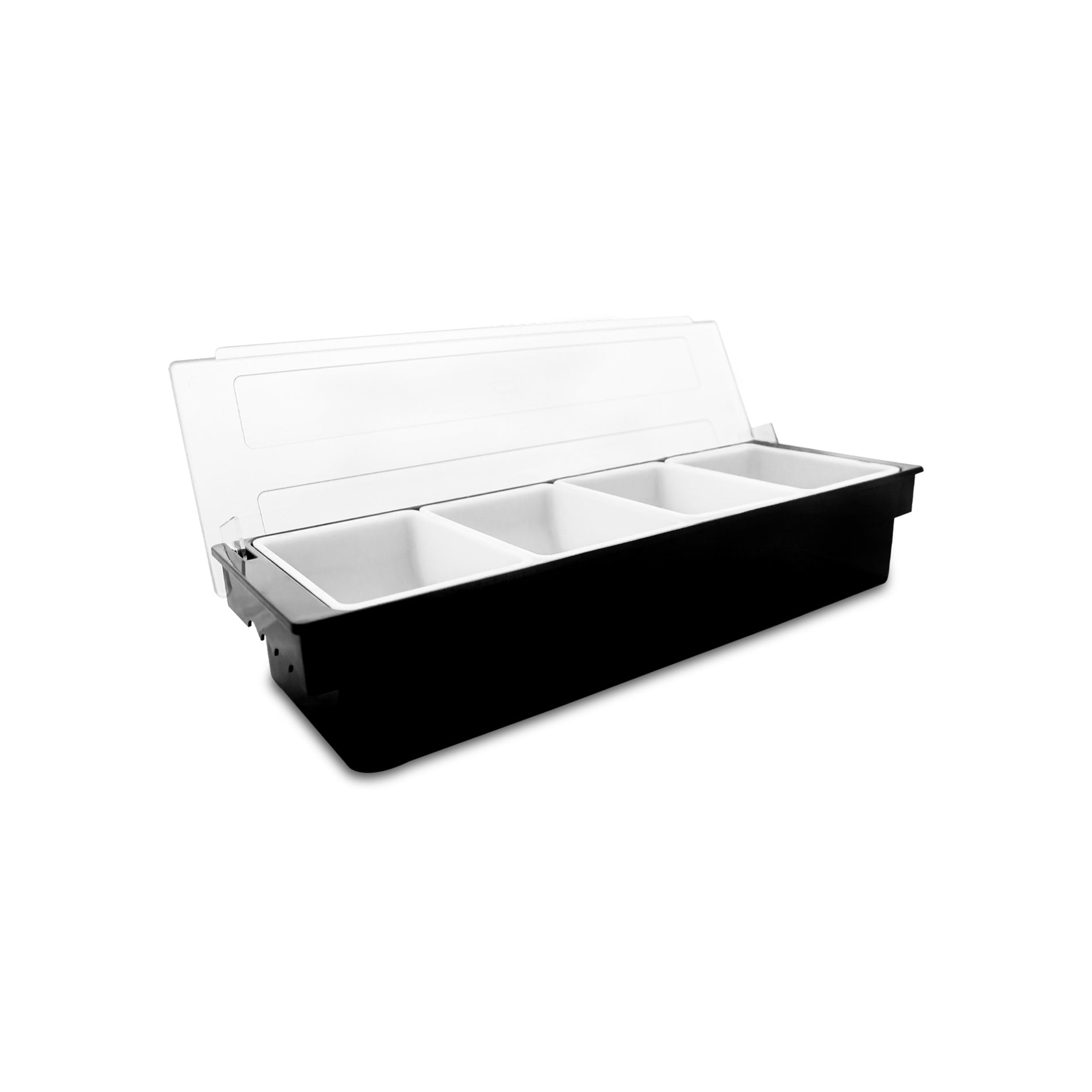Caja para condimentos con 4 compartimientos, color negro, 50 x 15 cm.