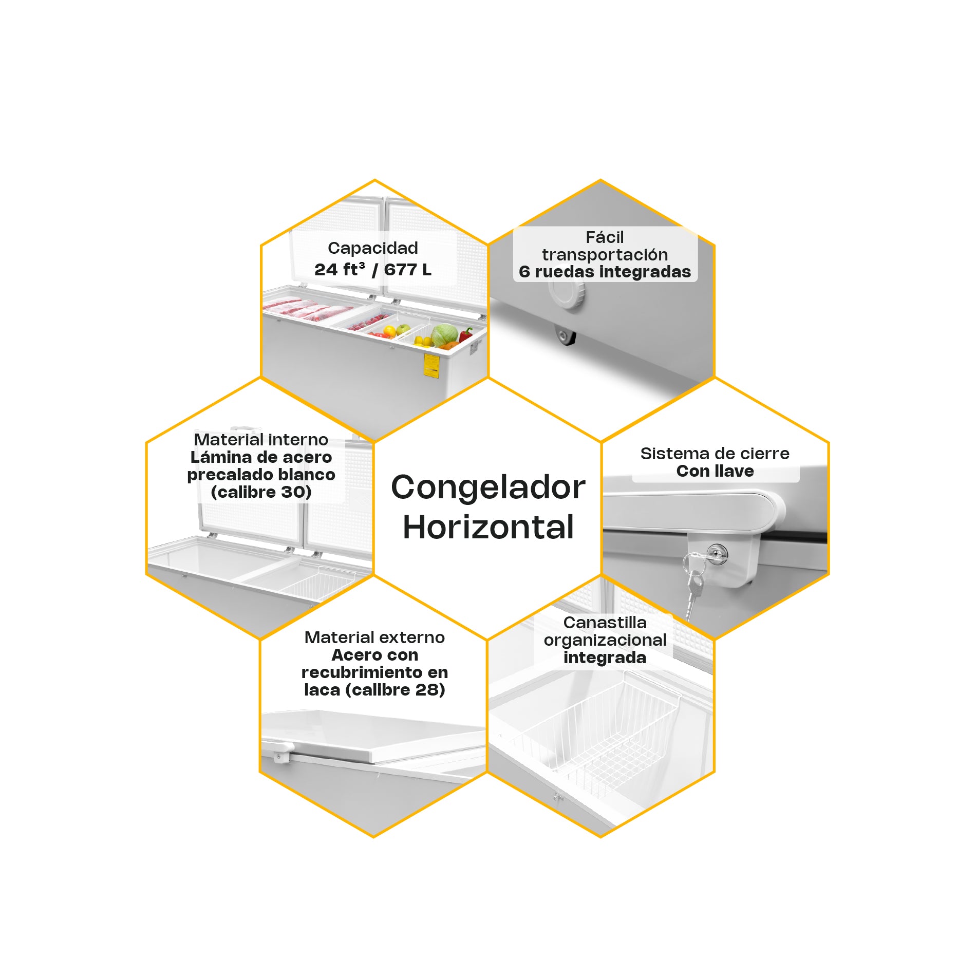 Congelador horizontal 24X ft³, temperatura de operación 5°C a -24°C CONGECO-24X