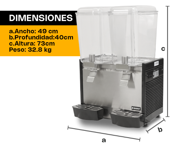 Dispensador de bebidas frías, 2 tanques con capacidad de 18 litros c/u DISBEF-2T