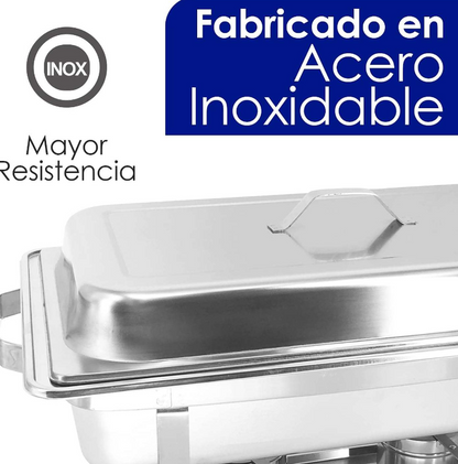 Chafer rectangular económico, fabricado en acero inoxidable, 61 x 30 x 31 cm. CHECRE-9