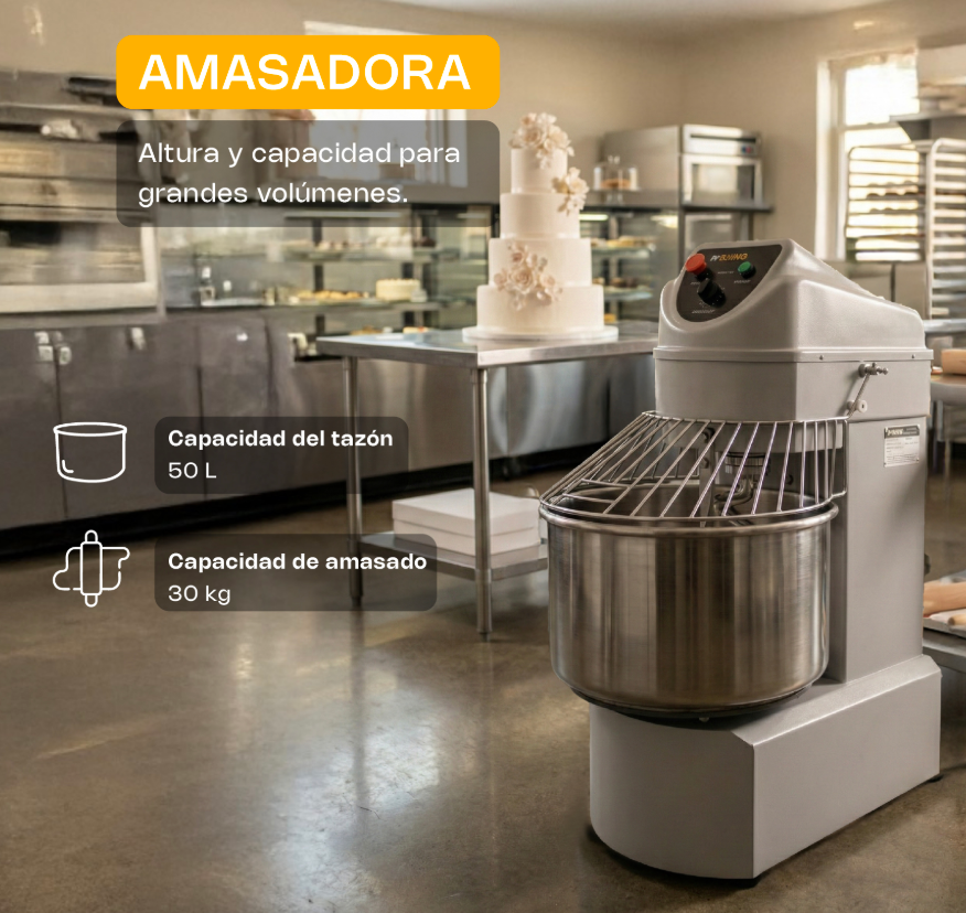 Amasadora de doble acción giratoria 50L. AMASA-50