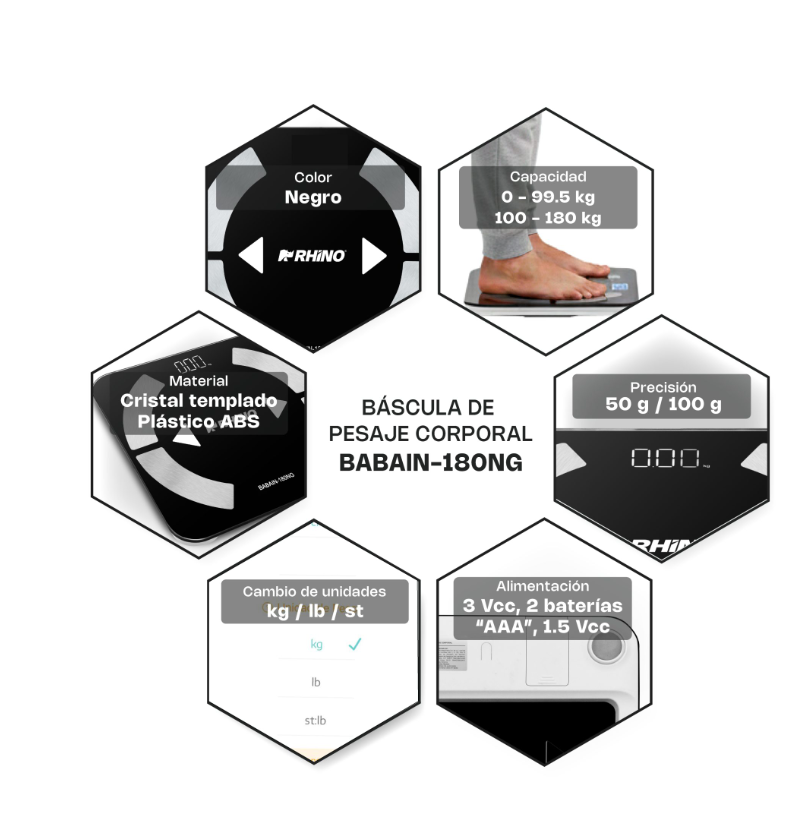 Báscula Inteligente para Peso Corporal 180 kg BABAIN-180NG