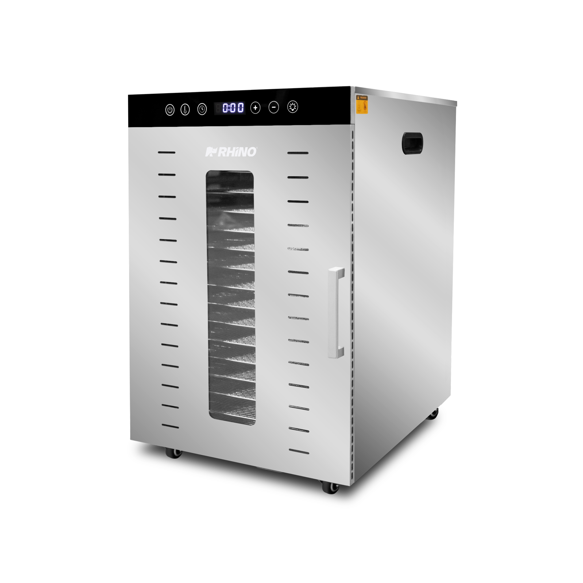 Deshidratador de alimentos, cuenta con 16 charolas de acero inoxidable de 40 x 38 cm.