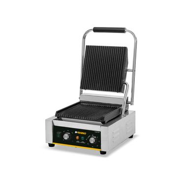 Plancha panini, plancha superior (21 x 21.5 cm) e inferior (28 x 24 cm) de hierro fundido, potencia de 1700 W