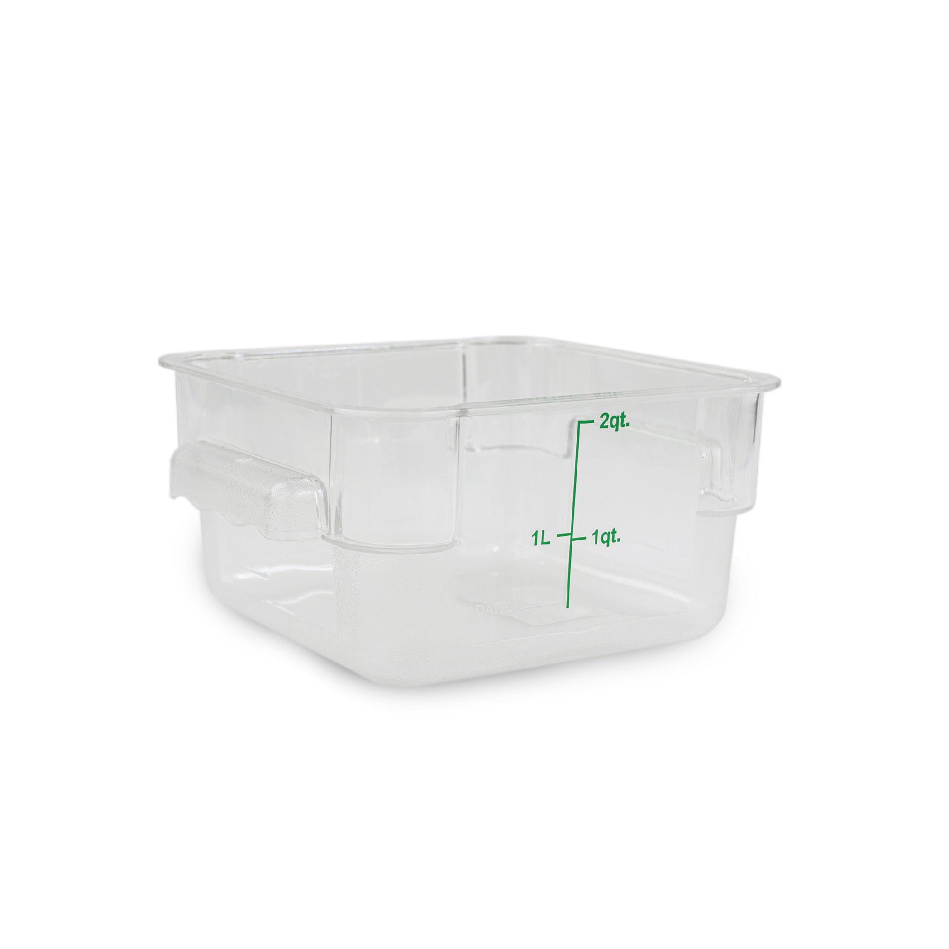 Recipiente de policarbonato graduado cuadrado, capacidad de 2 qt.
