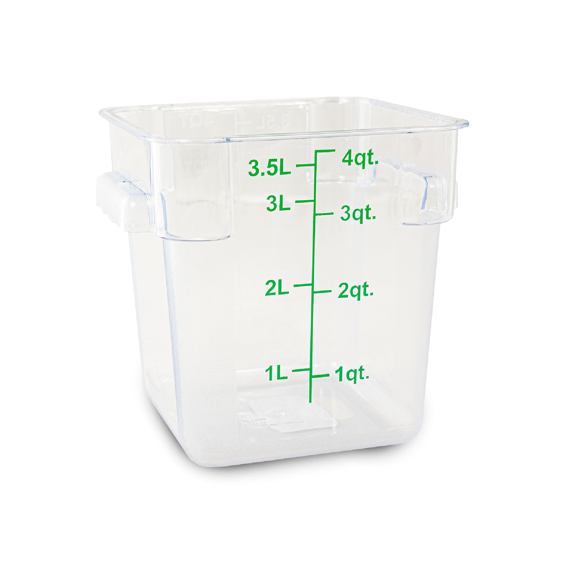Recipiente de policarbonato graduado cuadrado, capacidad de 8 qt.